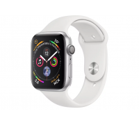 Apple Watch Series 4, 44 мм, корпус из алюминия серебристого цвета, спортивный ремешок белого цвета