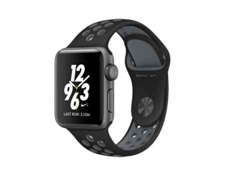 Apple Watch Nike+ 38 мм, корпус из алюминия цвета «серый космос», спортивный ремешок Nike цвета «чёрный/холодный серый»